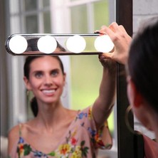 Go İthalat Kablosuz Parlak Banyo Stüdyo Makyaj Aynası Işığı Pilli Vantuzlu Taşınabilir 4 LED Ampul (5468)