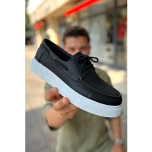 Zerrenyus ZRC419 Yüksek Kalite Günlük Bağcıklı Casual Erkek Loafer Siyah Beyaz
