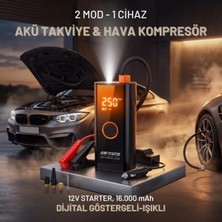 Go İthalat Akü Takviye Cihazı ve Lastik Şişirme Pompası – Powerbank Özellikli, Dijital Ekranlı Sos Fenerli Taşınabilir Kompresör (5468)