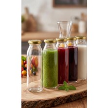 JUNIBELIW 6 Adet 250ML Cam Çok Amaçlı Meyve Suyu Shot Şişesi Metal Kapaklı Geniş Ağızlı Şişe 6X250ML