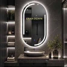 2 Tarafı Oval Kumlamalı Dokunmatik Sensörlü Ayna Led'li Lavabo & Banyo Aynası (Dimmer Özellikli)