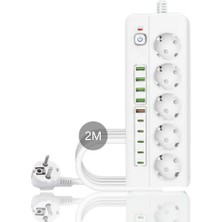 Odea Isıya Dayanıklı Power Tuşlu 5'li Grup Priz 5xusb 5x Type-C Çıkışlı Priz 2 mt Kablolu