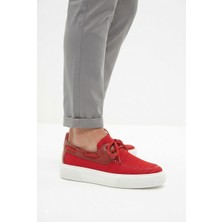 Zerenyus ZRC2602 - Premium Triko Erkek Bağcıklı Loafer Kırmızı