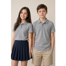 Cansın Mini Gri Kız/erkek Çocuk Polo Yaka Kısa Kol Okul Tişörtü  24794