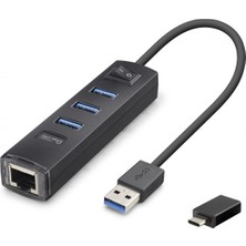 Hace Bazaar USB Type-C 3.2 Gen1 Hub Ethernet Gigabit 4 Port Siyah RJ4503