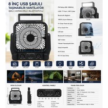 Hace Bazaar 8 Inç Solar Kamp Vantilatörü Fm Radyolu Bluetooth Hoparlörlü LED Işıklı PD950