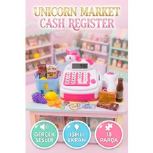 Farbu Oyuncak Unicorn Tasarımlı Işıklı ve Sesli Yazar Kasa Pilli ve Tam Fonksiyonel Tuş Takımlı Oyun Seti