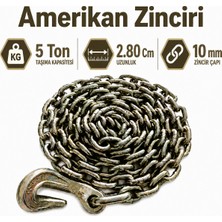 Badem10 5 Ton Amerikan Zinciri 2.80 Metre 10 mm Eğri Kancalı Yük Taşıma Sabitleme Çelik Çekme Zinciri
