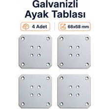 Nzb Mobilya Ayak Tablası 4 Adet 68X68 mm Galvanizli Metal Masa Sehpa Ayağı Montaj Bağlantı Aparatı