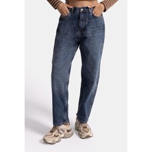 It's Basic Kadın Koyu Mavi 2W5-5 Relaxed Fit Beli Lastikli Denim Jean