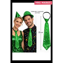 HBG Markt Yeşil Renk Pul Payetli Işıltılı Parti Kravatı 33 cm