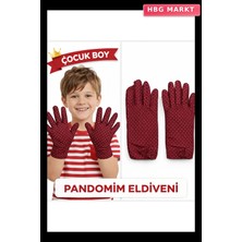HBG Markt Çocuk Boy Pandomim Eldiveni Beyaz Puantiyeli Bordo Renk Gösteri Eldiveni 23
