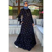 Rabia Şamlı Gül Mavi Çiçekli Elbise