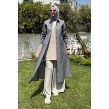 Rabia Şamlı Doğa Kot Efektli Gri Tunik