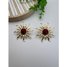 Badiva.co Bordo Taşlı Güneş Küpe