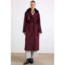 Olcay Oversize Çıkabilen Kürklü Düşük Kol  Kaban Mürdüm 3178