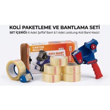 ŞEYLİŞEYLER Şeylişeyler - Koli Bandı Seti 6 Adet 45 mm x 100 M Hotmelt Şeffaf Koli Bandı ve 1 Adet Koli Bant Kesme Makinesi Seti