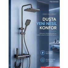 Piyano Tuşlu Dijital Duş Seti — Freddo 4 Fonksiyonlu LED Ambiyans Işıklı Termostatik Akıllı Duş Seti, Yağmurlama Tepe Duş + El Duşu + Banyo Bataryası (Antrasit) Frd-Sn 5024