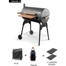 Cheffi Grillord‑75 Kömürlü Barbekü (2 Adet Döküm Izgaralı) + Hediye Seti (Önlük + Kılıf )