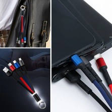 Aslanoğlu Store Şarj Kablosu Işıklı Anahtarlık Formlu 3 In 1 USB Çıkışlı Mi̇kro Type C ve Iphone Uyumlu