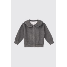 Panço Kız Bebek Bisiklet Yaka Gri-Melanj Sweatshirt
