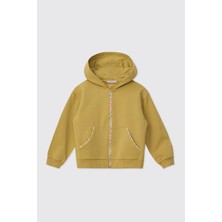 Panço Kız Çocuk Kapüşonlu Fermuarlı Açık Yağ Yeşili Sweatshirt