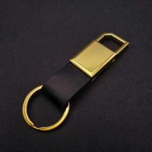 Aslanoğlu Store 8 cm Metal Deri Anahtarlık Siyah Gold