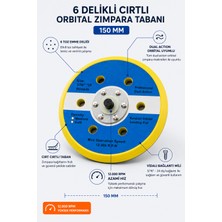 Gfb 150 mm Cırtlı Orbital Zımpara Tabanı 6 Delikli - Dual Action Pnömatik Makine Uyumlu
