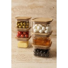 Atbyhome Bambu Kapaklı Borosilikat Cam Saklama Kabı 6'lı 150 ml - Kahvaltılık Sosluk ve Düzenleyici