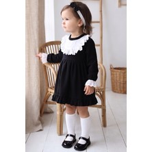 Parla Kids Kız Çocuk Ruby Siyah Uzun Kollu Dantel Detaylı Fırfırlı Elbise