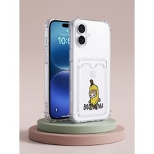 Ankaverse iPhone 16 Boş Yapma Muz Detaylı Kart Bölmeli Şeffaf Telefon Kılıfı