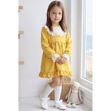 Parla Kids Kız Çocuk Ruby Hardal Uzun Kollu Dantel Detaylı Fırfırlı Elbise