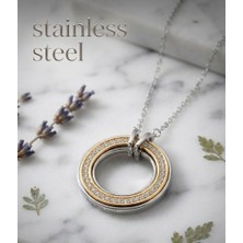 Stainless Steel 316L Çelik Zirkon Taşlı Dönen Daire Model Gold ve Gümüş Renk Kolye