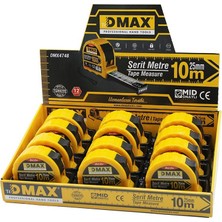 Dmax DMX-4748 Çelik Şerit Metre 10MT x 25MM Stoplu Çek Sarsın Otomatik Kilit Bas Durdur - 12'li Paket