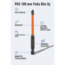 Ph2 100 mm Uzun Yıldız Bits Vidalama Ucu 1 Adet - Turuncu Kaplama Gövdeli Manyetik Uyumlu Matkap Ucu