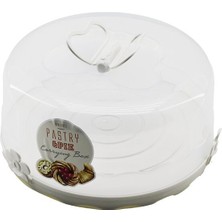 Qlux Ideas Qlux L-00501-3 Kek ve Pasta Fanusu Beyaz Kulplu Yuvarlak Ekru Taban - 6'li Paket