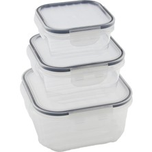Qlux Ideas Quick Qlux L-00860-2 Sızdırmaz Saklama Kabı Set 3 Adet 400-800-1400ML Kilitli Contalı Şeffaf Pls.kap - 18'li Paket