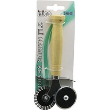 İbico Ibico İ22-083 Pizza ve Hamur Kesici Rulet Çap: 3.5x2 7cm Ahşap Saplı 10CM Mini Metal Çift Başlı - 12'li Paket