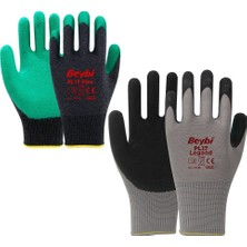 Beybi Pl-17 Flex NO-10XL Işçi Eldiveni Siyah Yeşil Ant.gri Tırtıklı - 12'li Paket