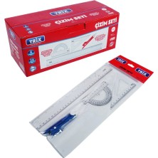 Trix T-975 Çizim Seti 4 Adet 30CM Cetvel 60°gönye 180°AÇI Ölçer Pergel - 24'li Paket