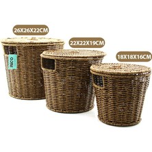 İbico Ibico İ22-337 Pls.hasır Organizer Sepet 22X22X18CM 3 Adet Kapaklı Yuvarlak Metal Iskele - 12'li Paket