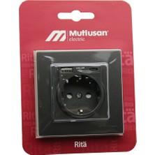 Mutlusan RİTA-2220 629 0295 Çerçeveli Füme Kartlı Blisterli USB + Type-C ' Li Topraklı Priz - 8'li Paket