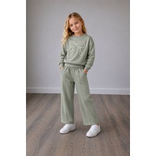 Yiğit Butik Kız Çocuk Inci Fiyonk Detaylı Sweatshirt Bol Paça Pantolon Alt Üst Takım