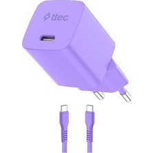 2SCG20CNMR Ttec Smartcharger Gan 20W Pd Seyahat Hızlı Şarj Aleti + Usb-C - Usb-C 3A Kablo Neon Neon Mor