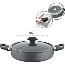 Papilla Fred 30 cm BRKT-706127 Kısa Basık Cam Kapak Karnıyarık Gri Kırçıllı Flat Casserole - 6'li Paket
