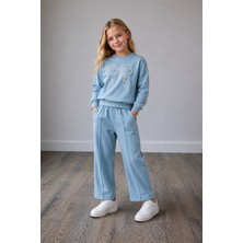 Yiğit Butik Kız Çocuk Inci Fiyonk Detaylı Sweatshirt Bol Paça Pantolon Alt Üst Takım
