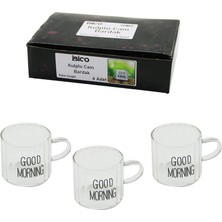 İbico *ibico İ22-140 Kahve Yanı Bardak 90ML 6 Adet Kulplu Good Mornıng Kalın Çizgili Cam - 48'li Paket
