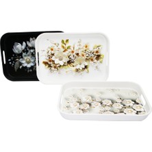 Harmony Time AS-143-G Saray Çiçek Desen Plastik Tepsi 35X25CM Dikdörtgen - 24'li Paket
