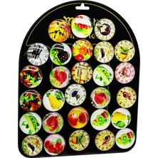 Magnetic Memo Holder BAYSA-1579 Magnet Yuvarlak Cam 4cm Resimli Metal Standlı Mıknatıslı Dolap Süsü - 28'li Paket