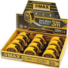 Dmax DMX-4745 Çelik Şerit Metre 3mt x 16MM Stoplu Çek Sarsın Otomatik Kilit Bas Durdur - 12'li Paket